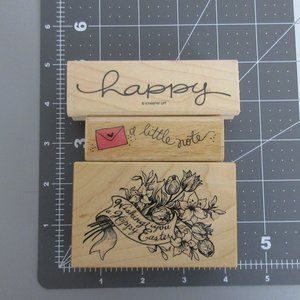 Stampin' Up Studio g Lot of 3 Wood Mounted Rubber Stamps Easter Holiday HAPPY